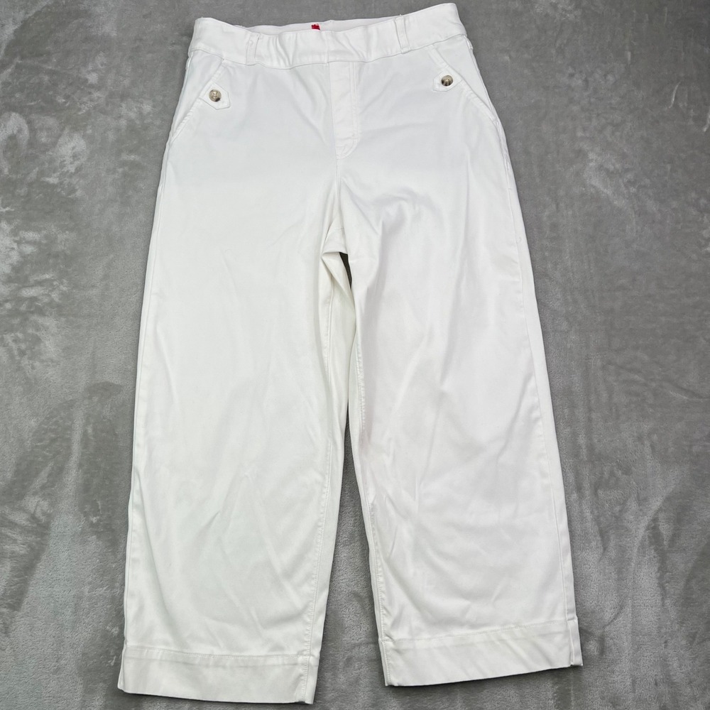 Spanx Stretch Twill‎ Wide Leg Pants Womens Large Petite White Solid Stretch